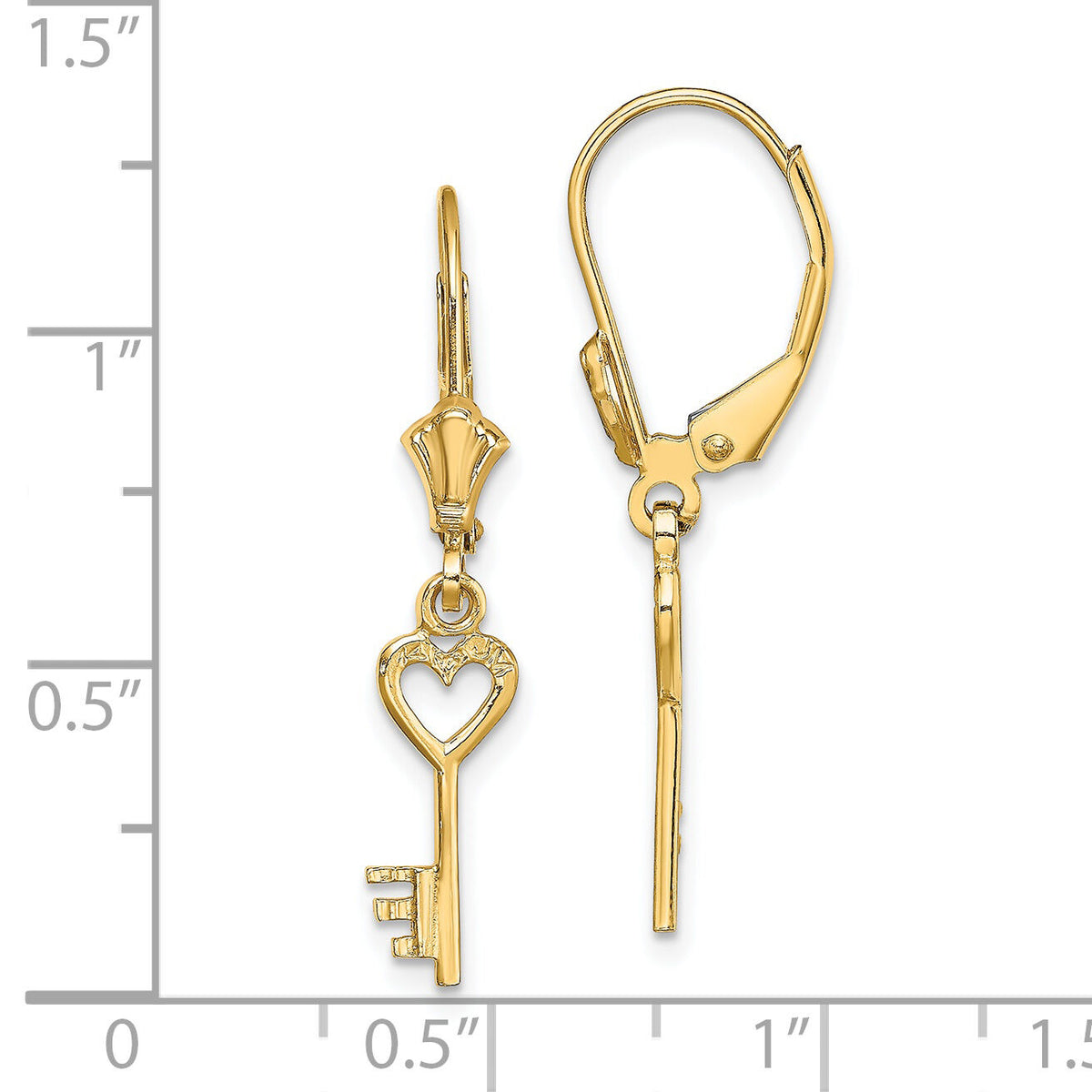 14K Polished Heart Key Leverback Earrings-TF1797