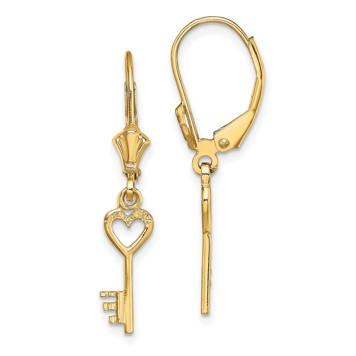 14K Polished Heart Key Leverback Earrings-TF1797