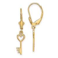 14K Polished Heart Key Leverback Earrings-TF1797
