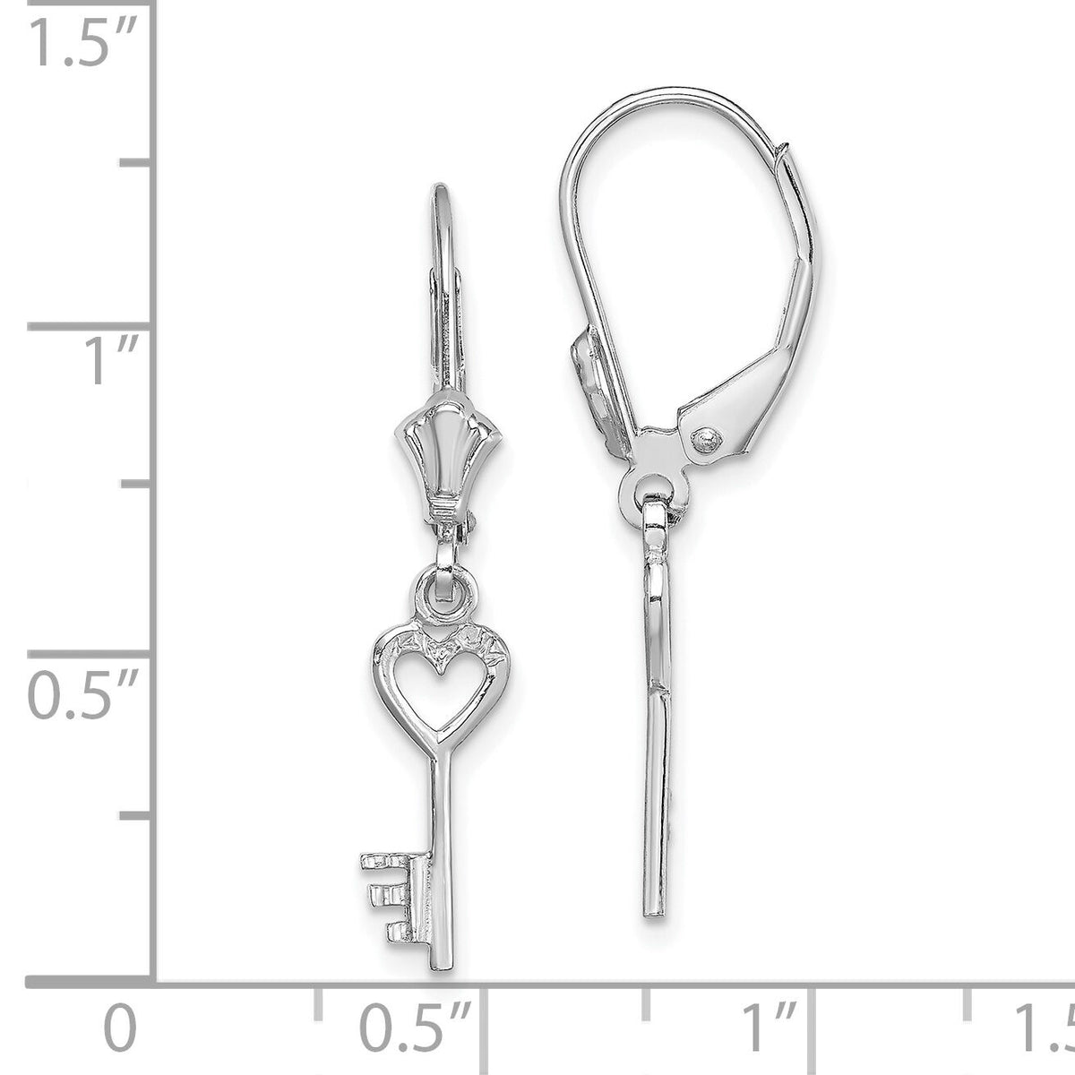 14K White Gold Polished Heart Key Leverback Earrings-TF1797W