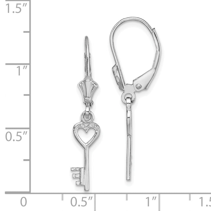 14K White Gold Polished Heart Key Leverback Earrings-TF1797W
