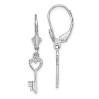14K White Gold Polished Heart Key Leverback Earrings-TF1797W