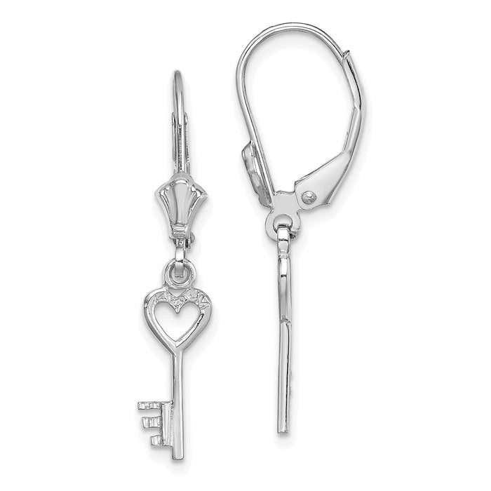 14K White Gold Polished Heart Key Leverback Earrings-TF1797W