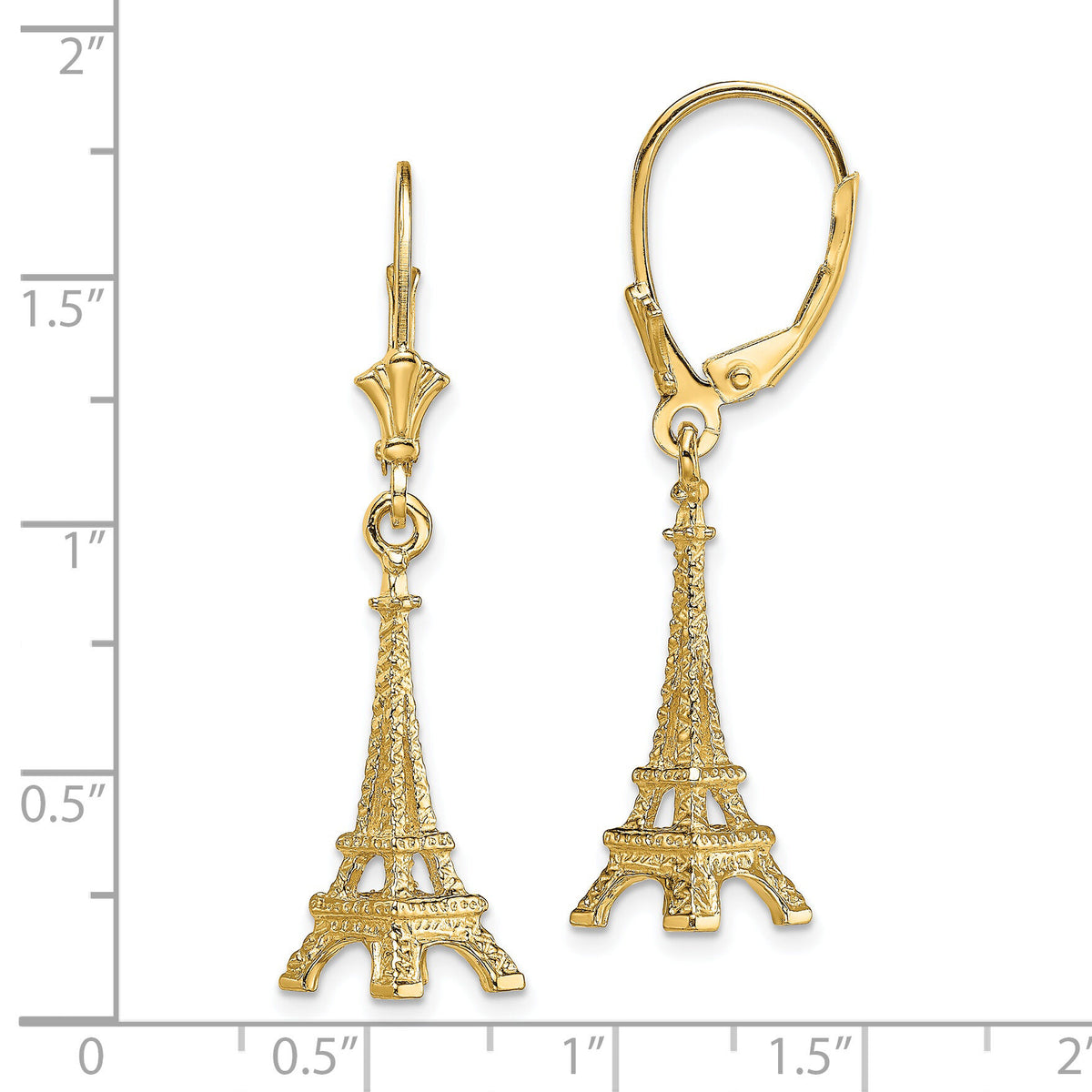 14K 3-D Eiffel Tower Leverback Earrings-TF1798