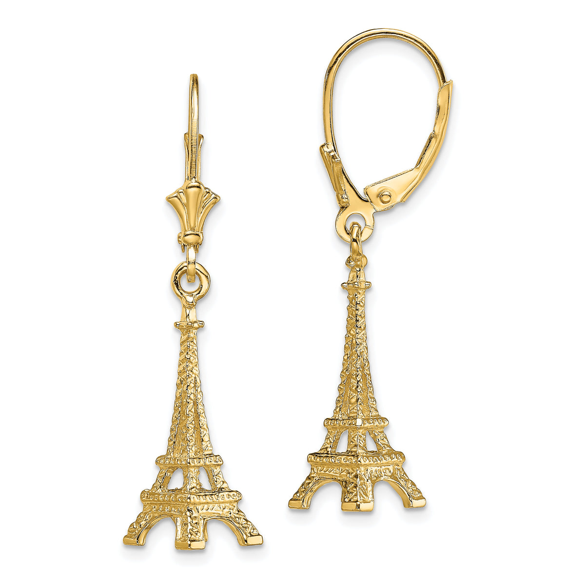 14K 3-D Eiffel Tower Leverback Earrings-TF1798