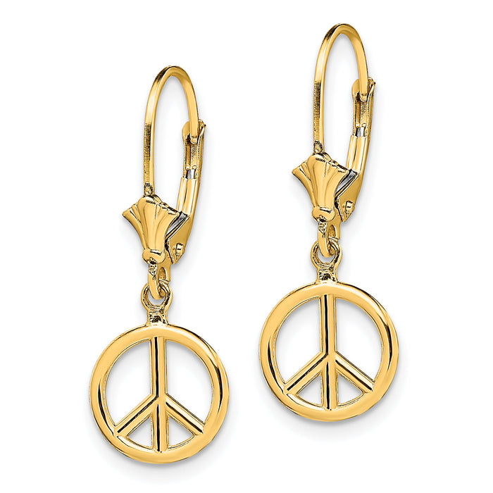 14K 3-D Peace Symbol Leverback Earrings-TF1799