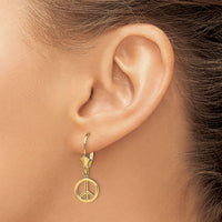 14K 3-D Peace Symbol Leverback Earrings-TF1799