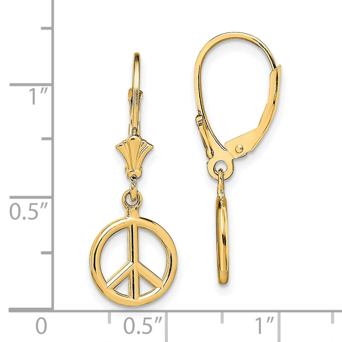 14K 3-D Peace Symbol Leverback Earrings-TF1799