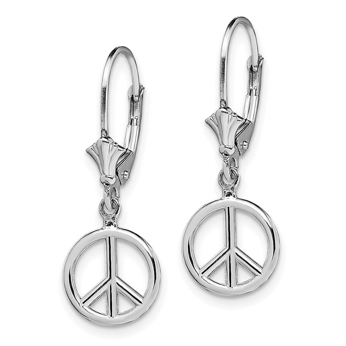 14K White Gold 3-D Peace Symbol Leverback Earrings-TF1799W