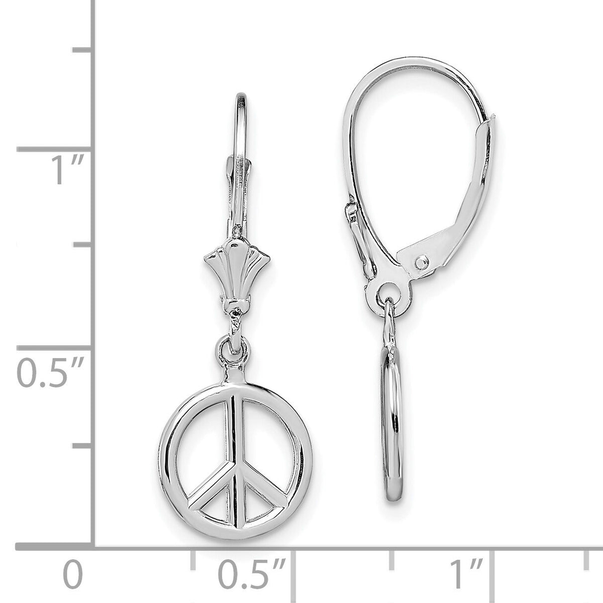 14K White Gold 3-D Peace Symbol Leverback Earrings-TF1799W