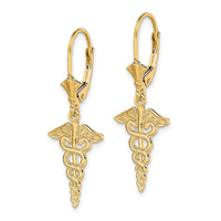 14K Caduceus Leverback Earrings-TF1800