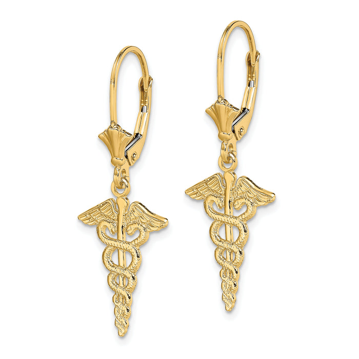 14K Caduceus Leverback Earrings-TF1800