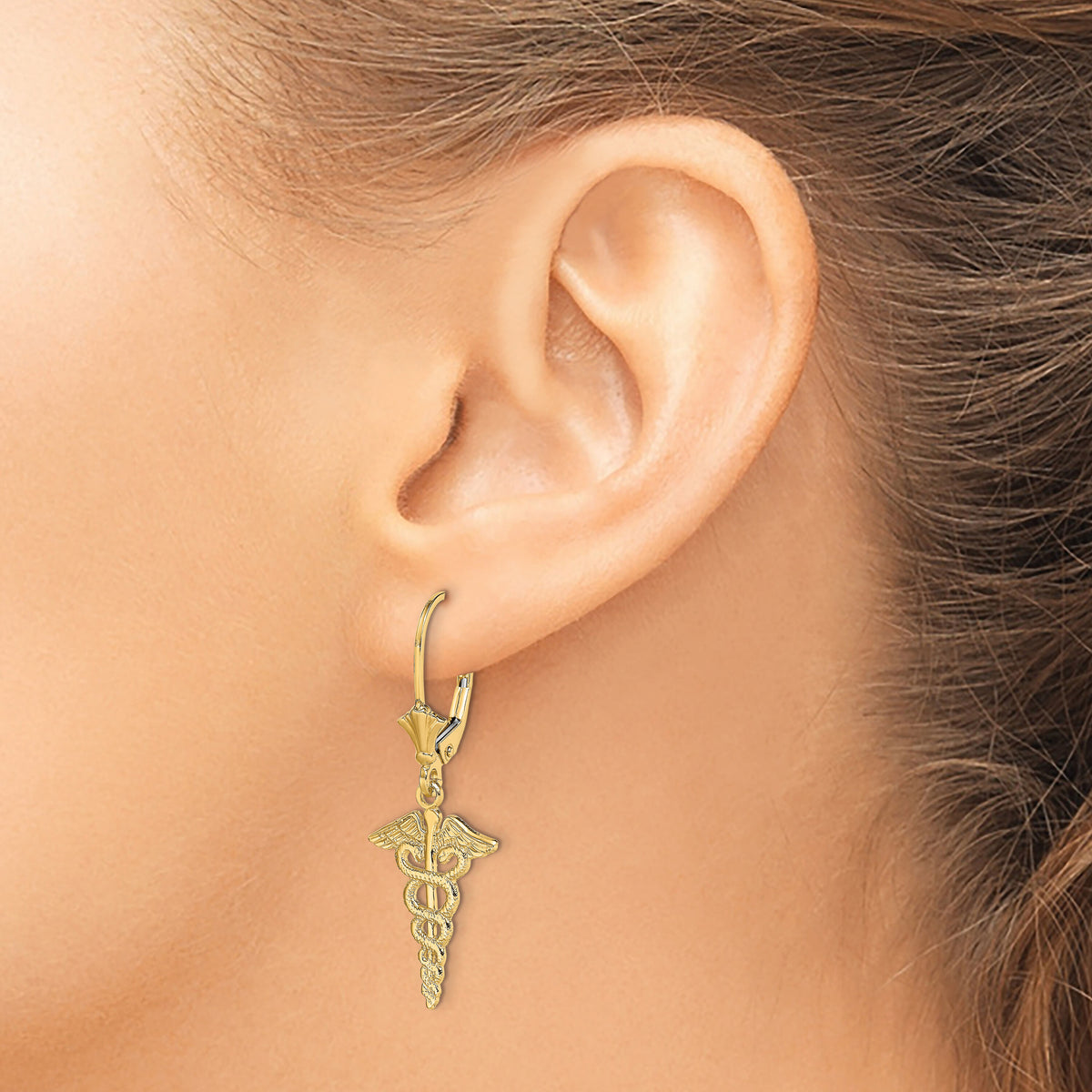 14K Caduceus Leverback Earrings-TF1800