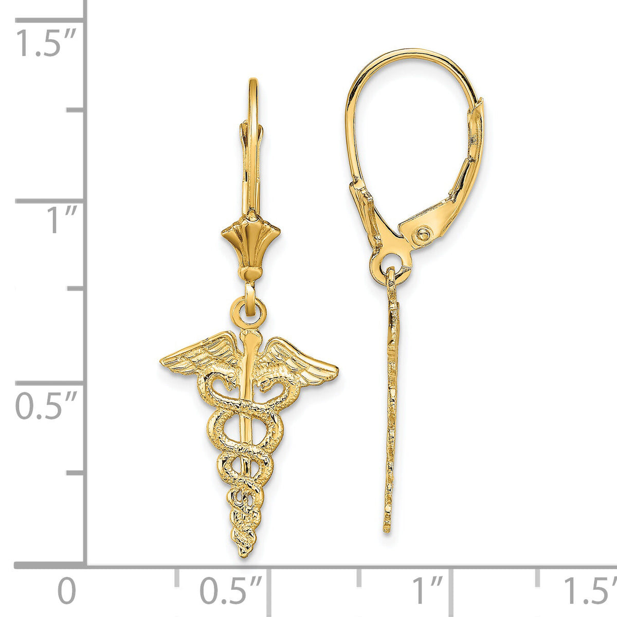 14K Caduceus Leverback Earrings-TF1800