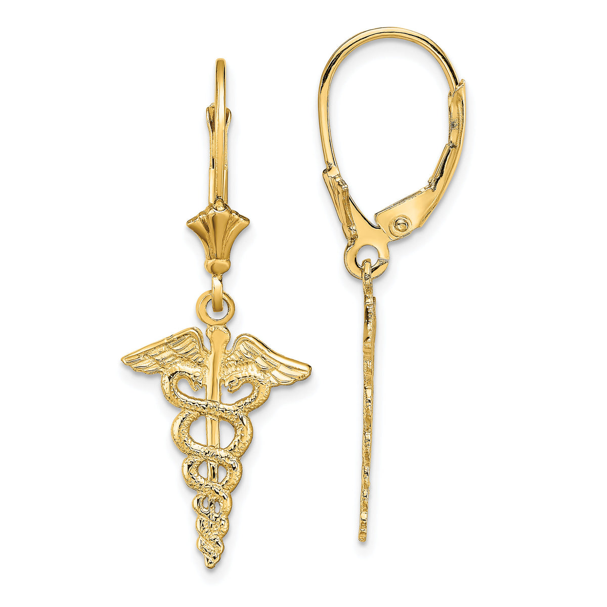 14K Caduceus Leverback Earrings-TF1800