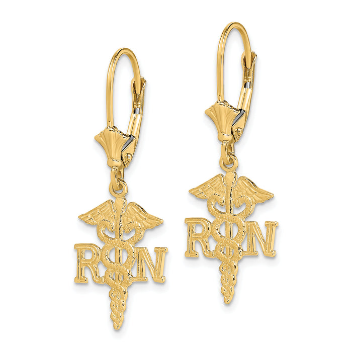 14K RN Caduceus Leverback Earrings-TF1801