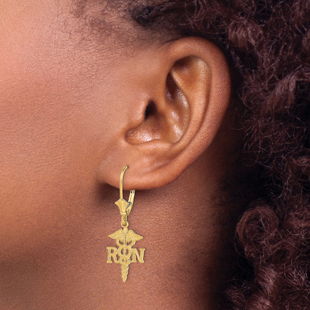 14K RN Caduceus Leverback Earrings-TF1801