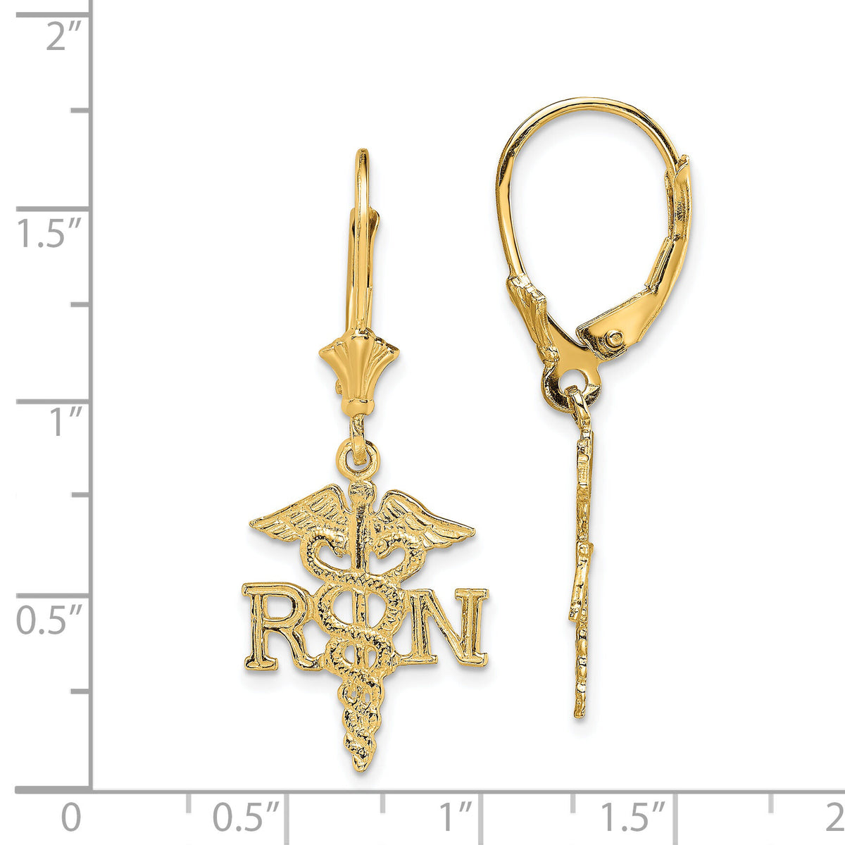 14K RN Caduceus Leverback Earrings-TF1801