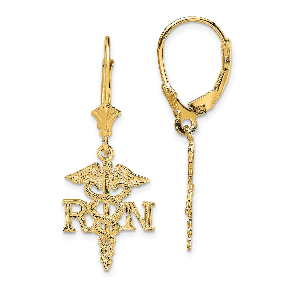 14K RN Caduceus Leverback Earrings-TF1801