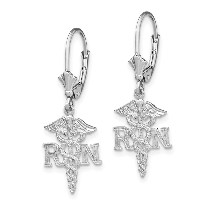 14K White Gold RN Caduceus Leverback Earrings-TF1801W