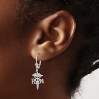 14K White Gold RN Caduceus Leverback Earrings-TF1801W