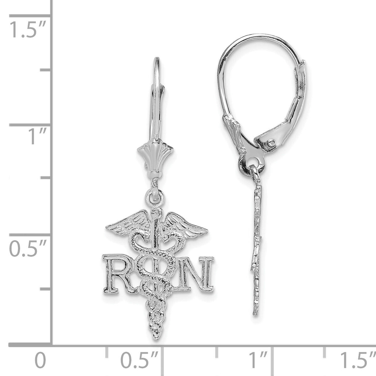 14K White Gold RN Caduceus Leverback Earrings-TF1801W