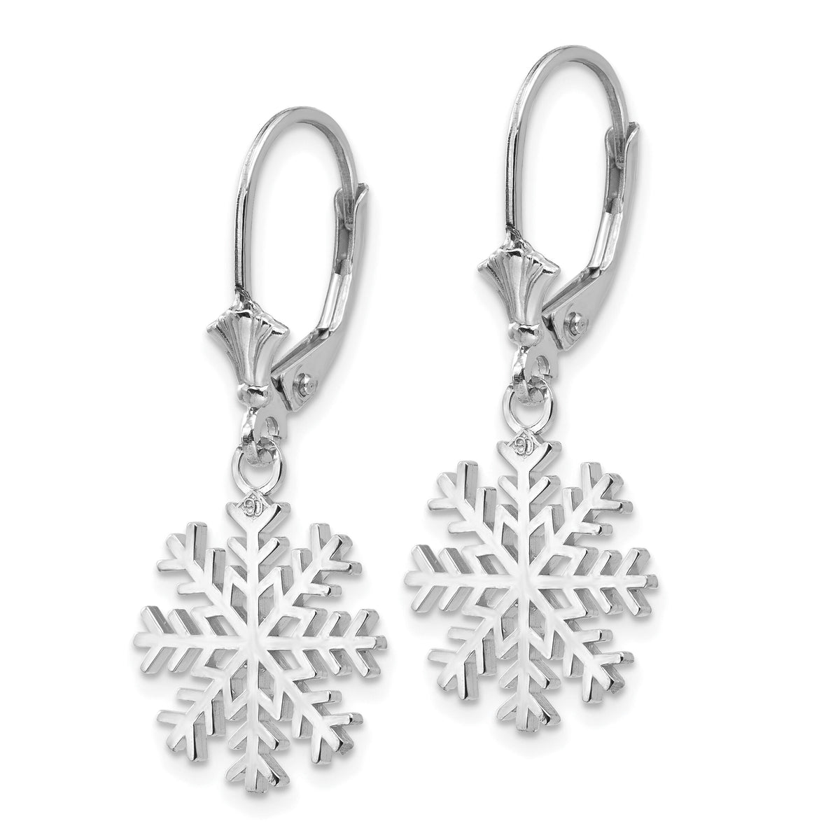 14K White Gold Snowflake Leverback Earrings-TF1802W