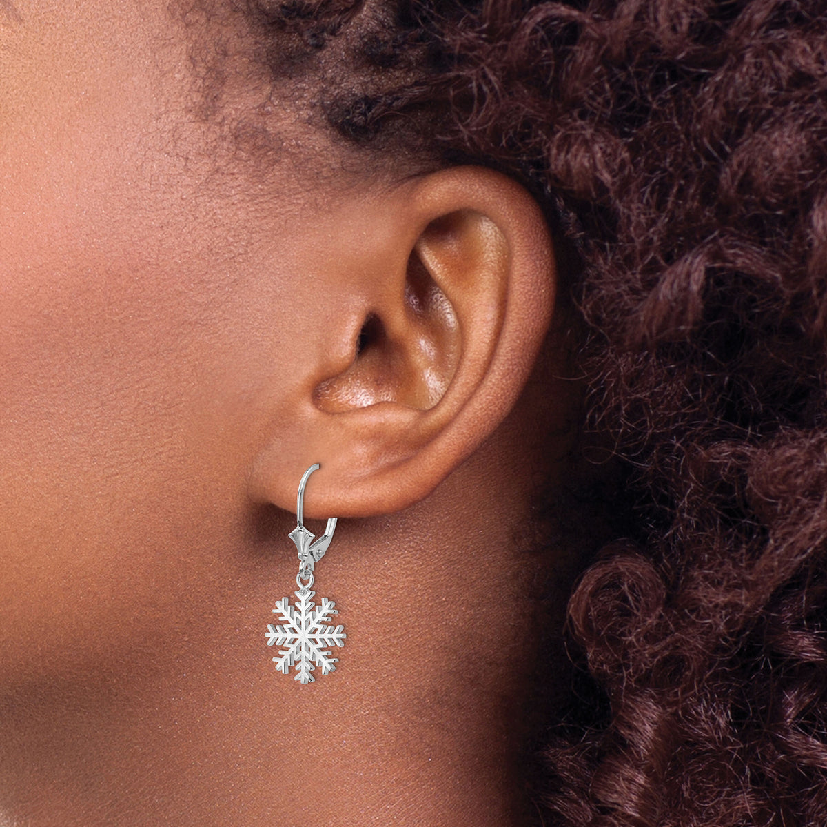14K White Gold Snowflake Leverback Earrings-TF1802W