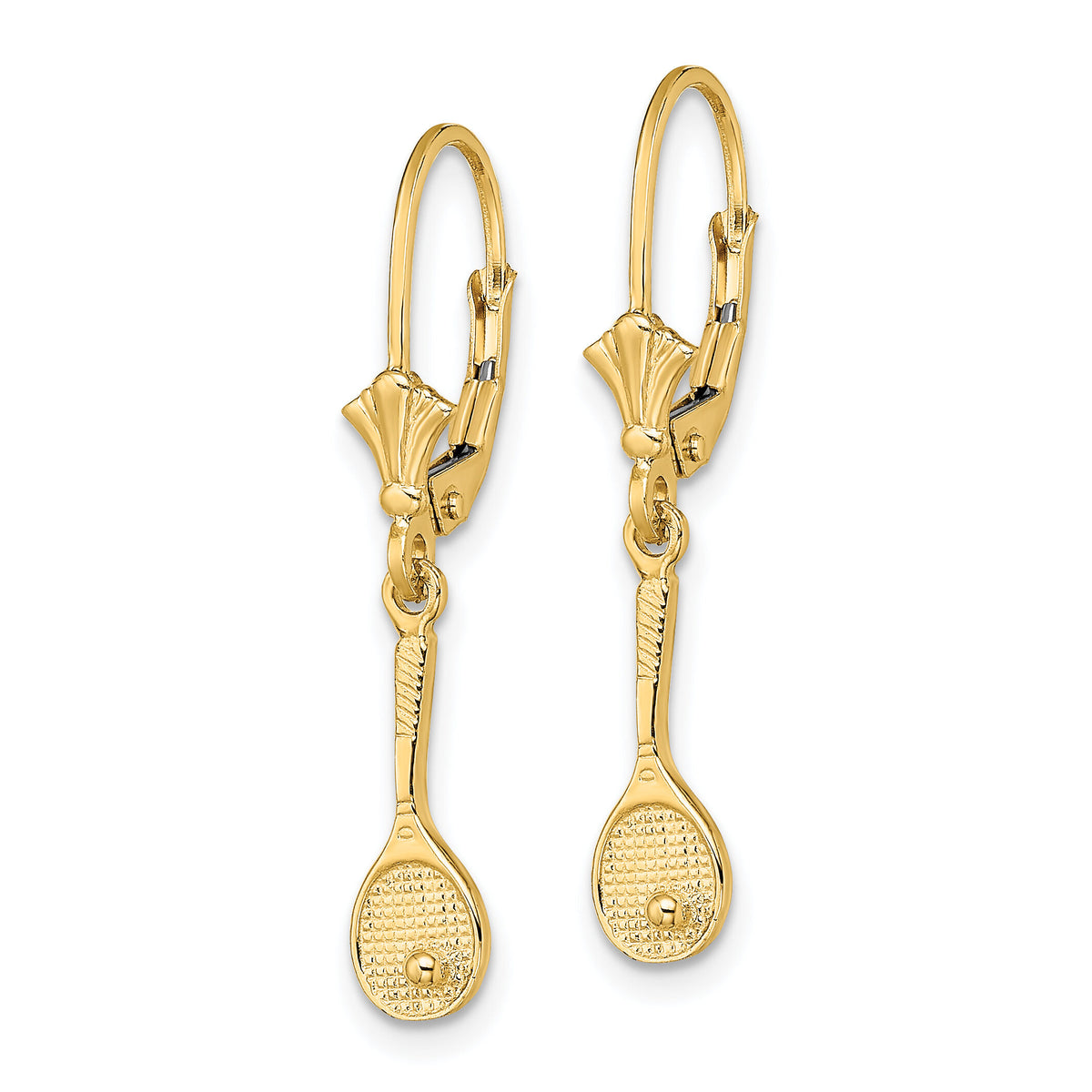 14K Polished Tennis Racquet w/ Ball Leverback Earrings-TF1803