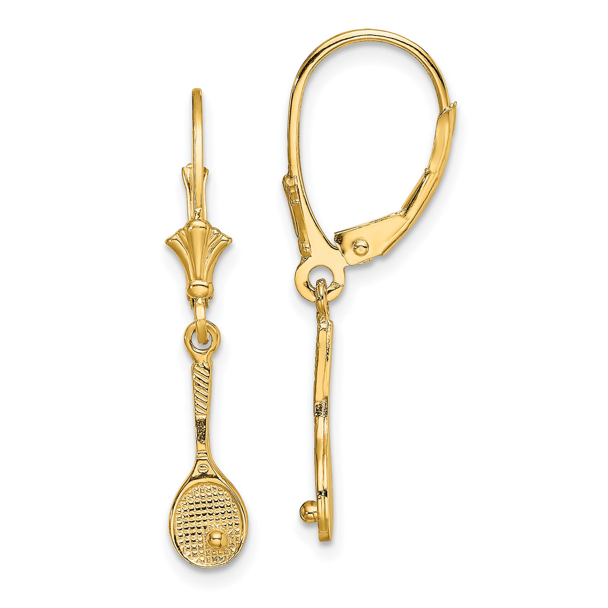14K Polished Tennis Racquet w/ Ball Leverback Earrings-TF1803