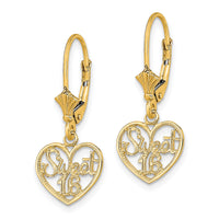 14K Polished SWEET 16 in Heart Dangle Leverback Earrings-TF1805