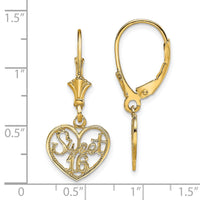 14K Polished SWEET 16 in Heart Dangle Leverback Earrings-TF1805