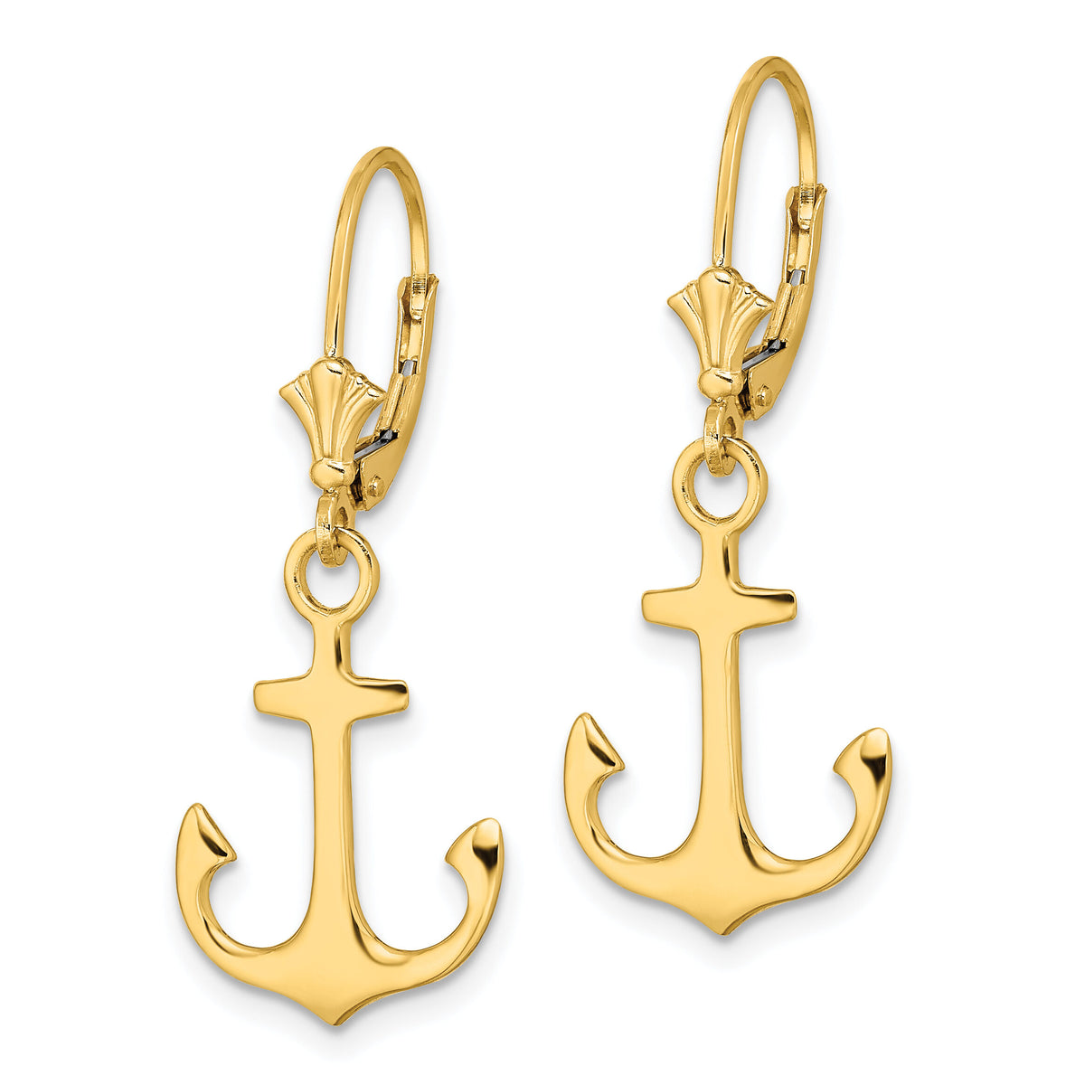 14K 2-D Polished Anchor Leverback Earrings-TF1806