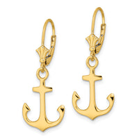 14K 2-D Polished Anchor Leverback Earrings-TF1806