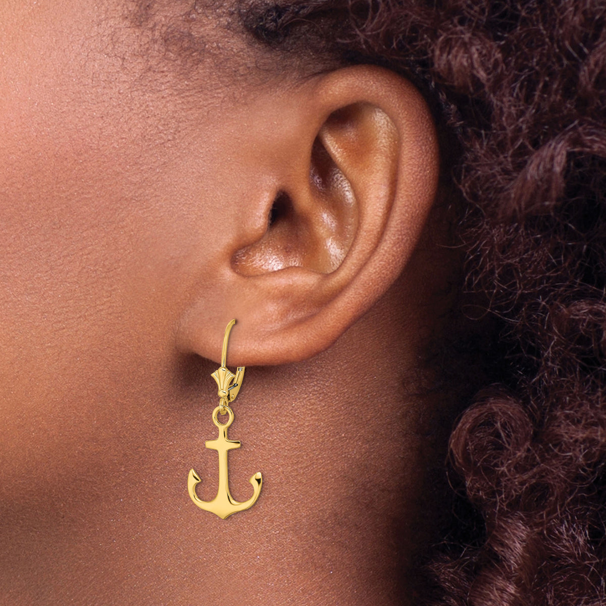 14K 2-D Polished Anchor Leverback Earrings-TF1806