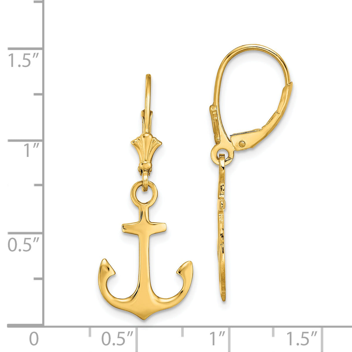 14K 2-D Polished Anchor Leverback Earrings-TF1806