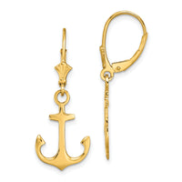 14K 2-D Polished Anchor Leverback Earrings-TF1806