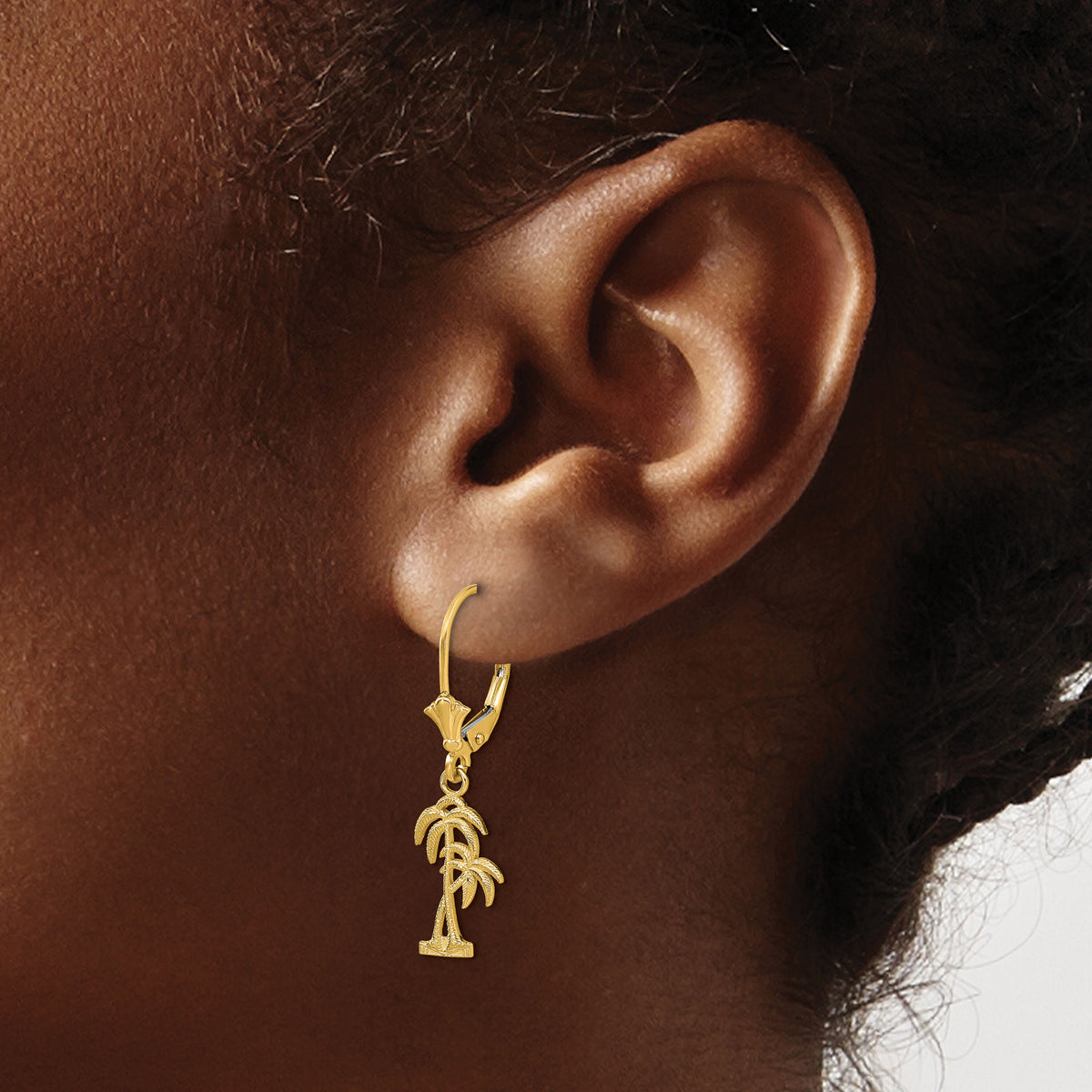 14K Palm Tree Leverback Earrings-TF1807