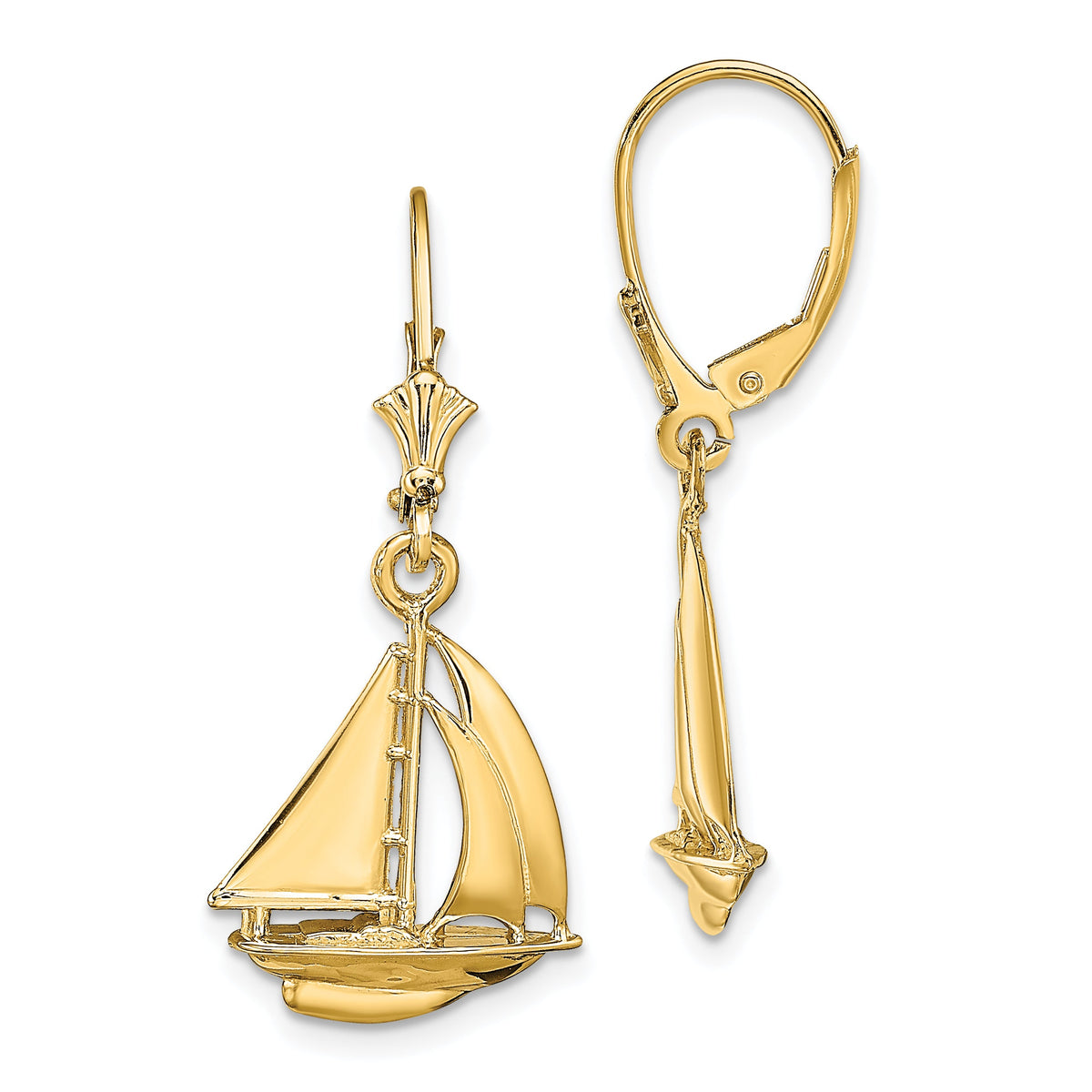 14K  3D Polished Sailboat Leverback Earrings-TF1808