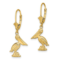 14K 3-D Pelican Standing Leverback Earrings-TF1810