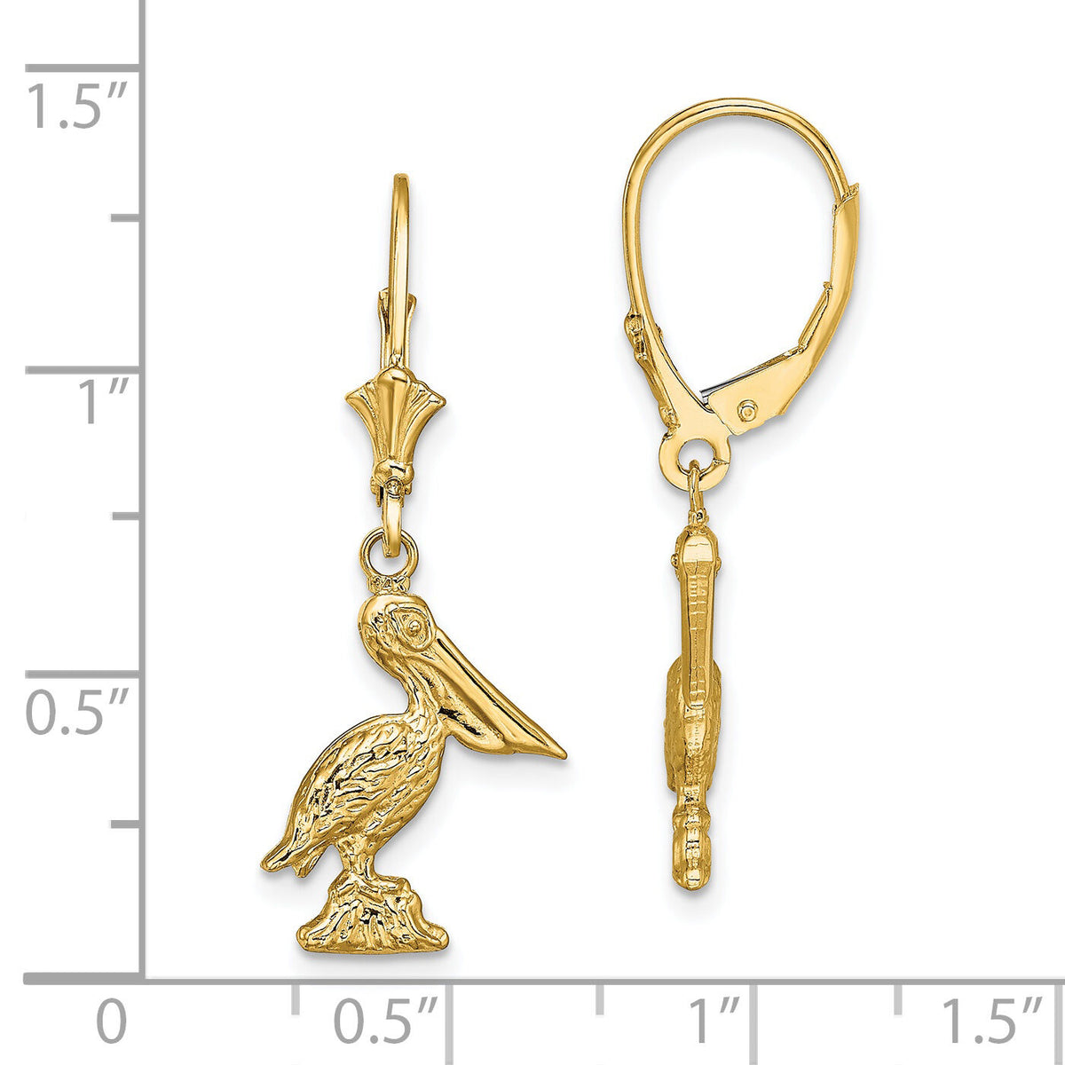 14K 3-D Pelican Standing Leverback Earrings-TF1810