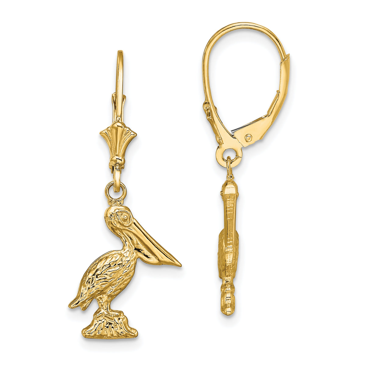14K 3-D Pelican Standing Leverback Earrings-TF1810