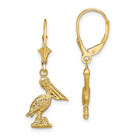 14K 3-D Pelican Standing Leverback Earrings-TF1810