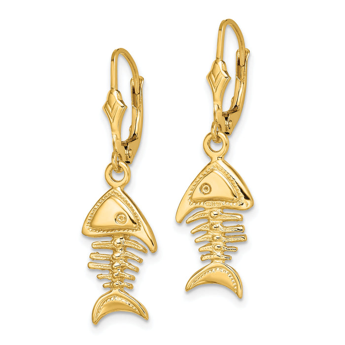 14K 3-D Fishbone Leverback Earrings-TF1812