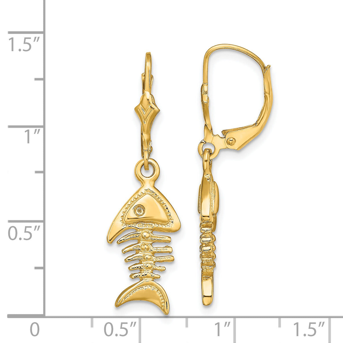 14K 3-D Fishbone Leverback Earrings-TF1812