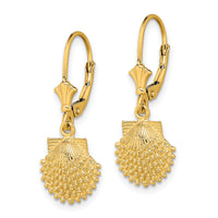 14K 2-D Beaded Scallop Shell Leverback Earrings-TF1813