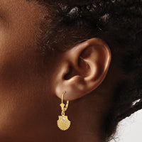 14K 2-D Beaded Scallop Shell Leverback Earrings-TF1813