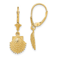 14K 2-D Beaded Scallop Shell Leverback Earrings-TF1813