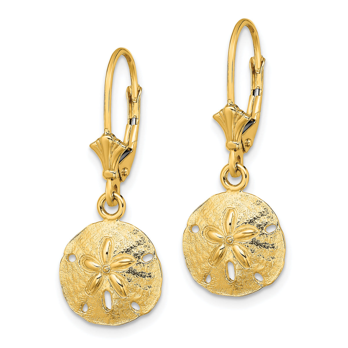 14K Polished Sand Dollar Leverback Earrings-TF1816