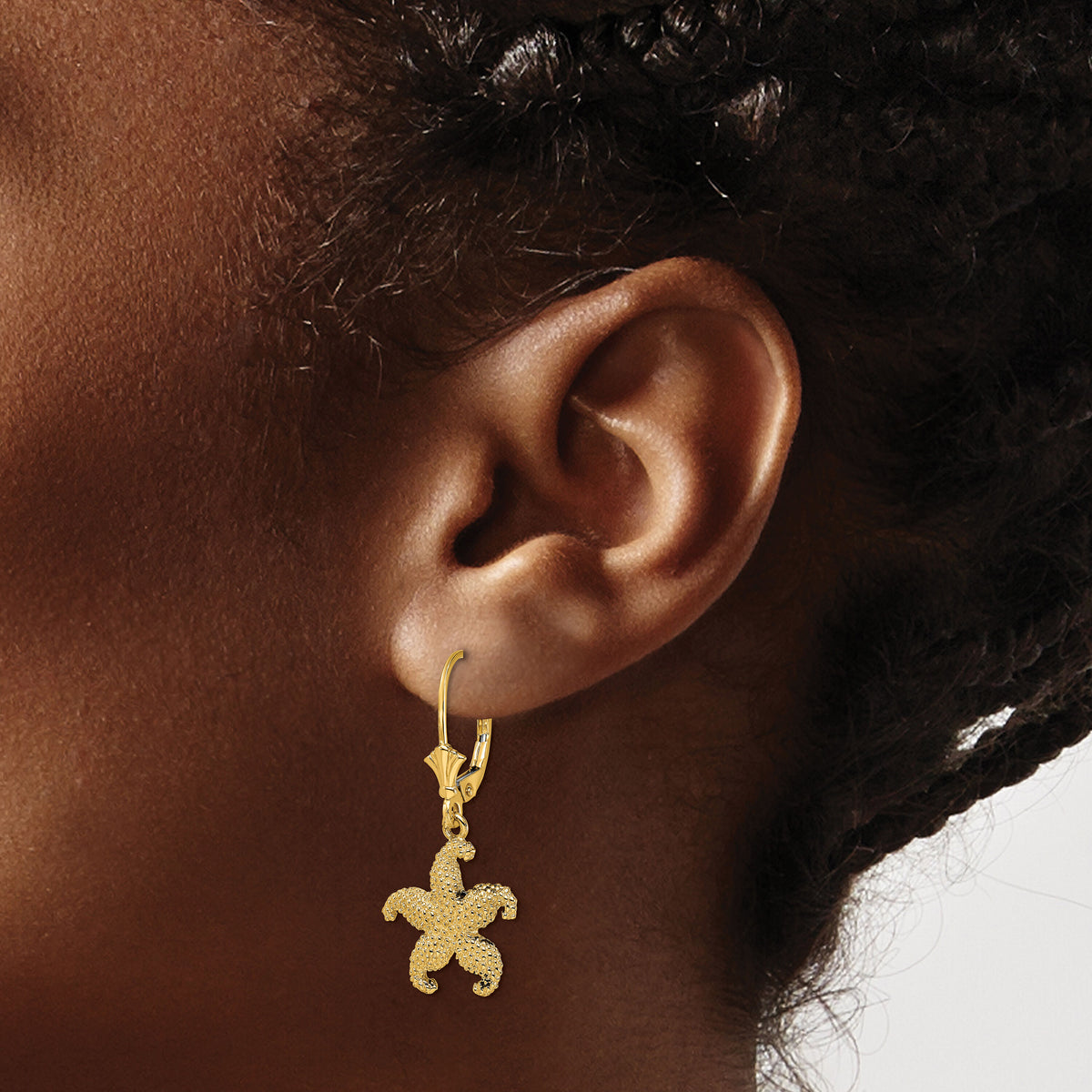 14K 2-D Puffed Starfish Leverback Earrings-TF1817